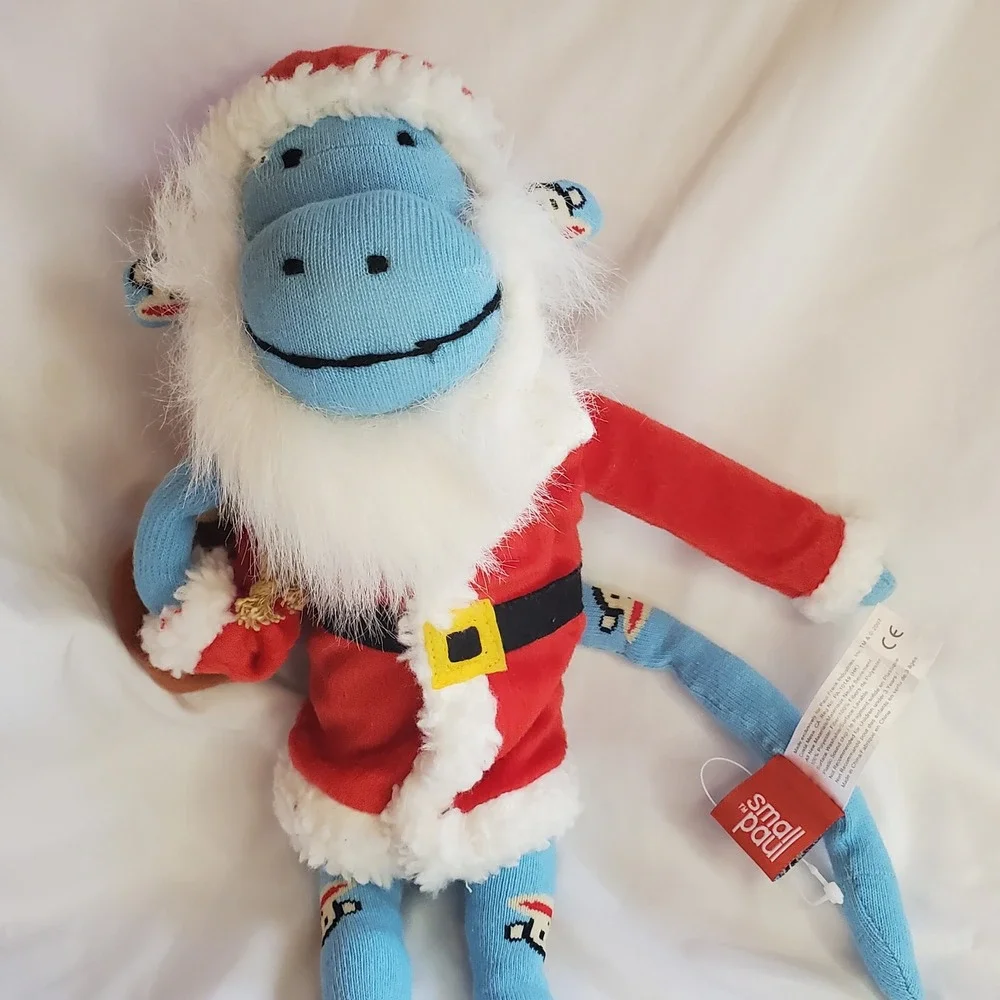 Paul Frank Julius Monkey Santa Claus Plush Blue Sock Monkey Holiday Christmas